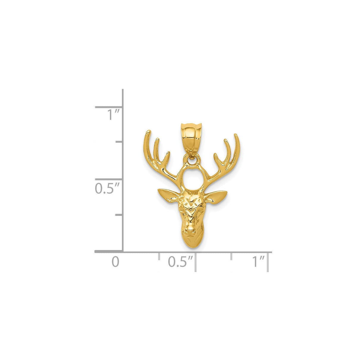 14k Yellow Gold Deer Head Pendant with Detailed Antlers, Stag Symbol for Men