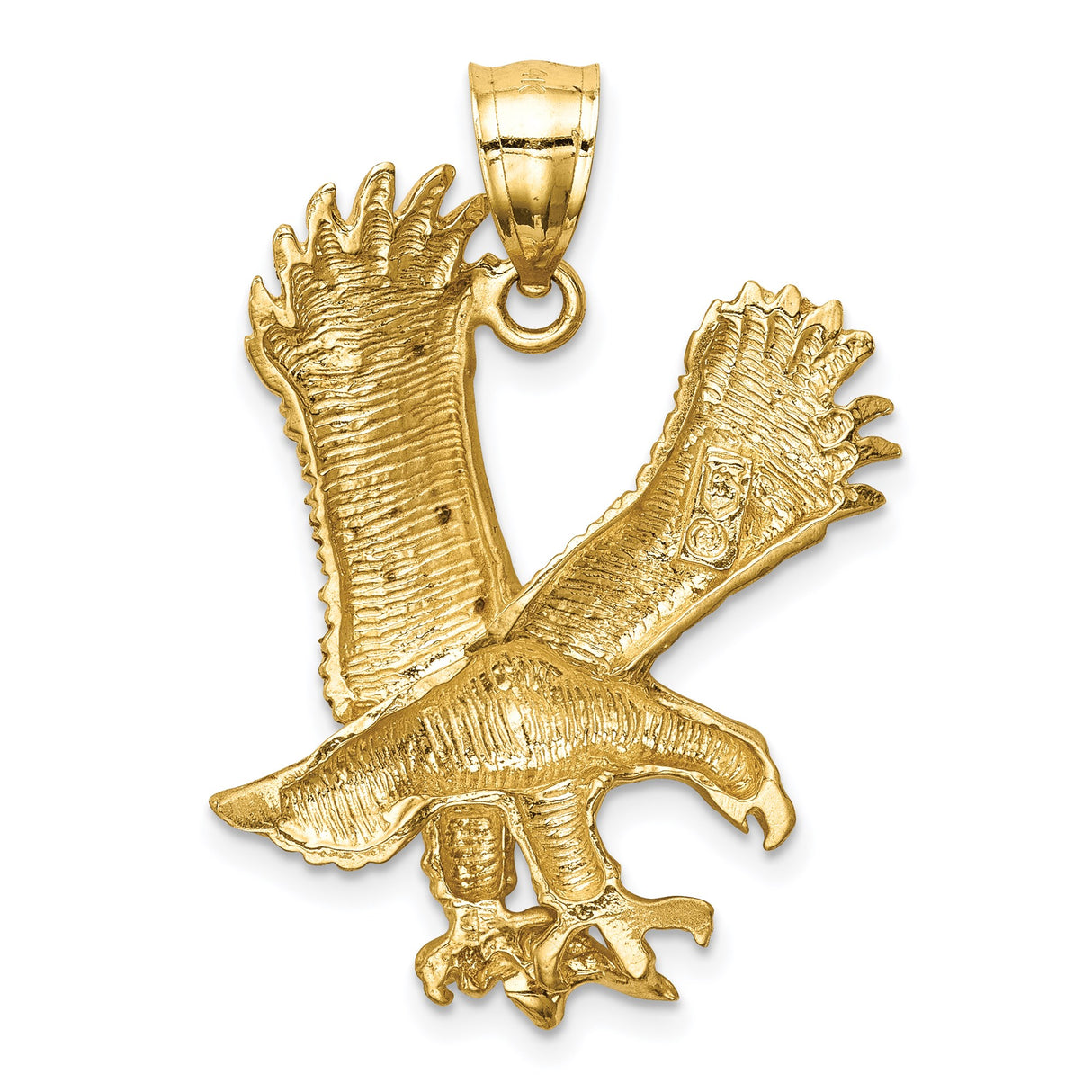 14k Yellow Gold Eagle Pendant with Outstretched Wings, Patriotic American Symbol for Men