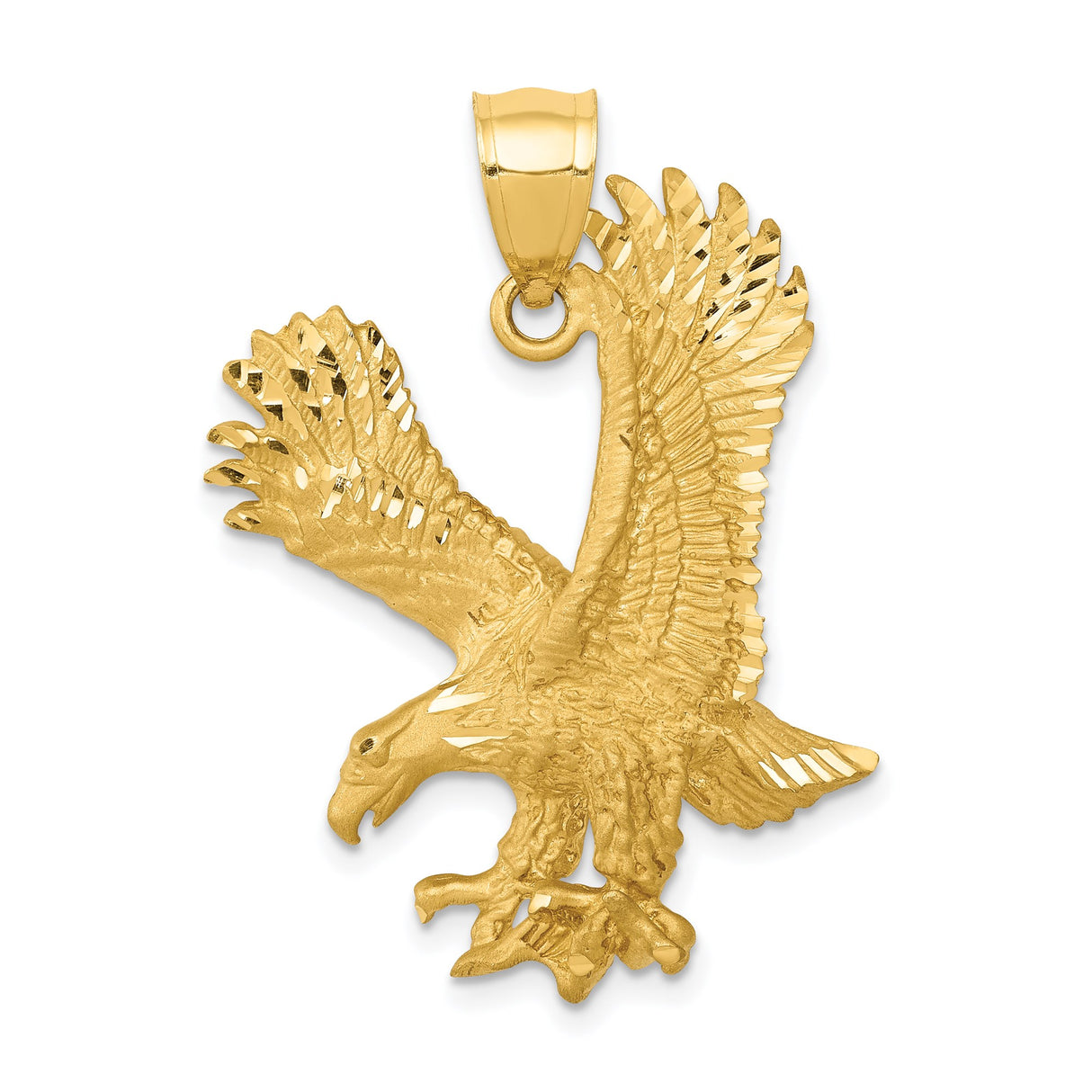14k Yellow Gold Eagle Pendant with Outstretched Wings, Patriotic American Symbol for Men