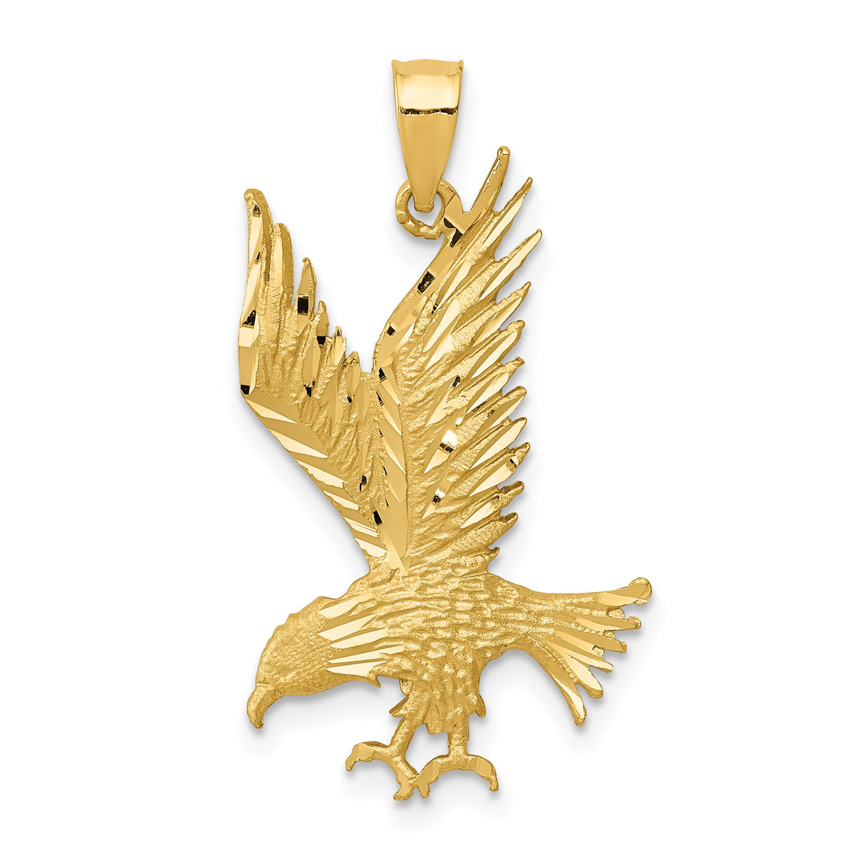 14k Yellow Gold Eagle Pendant, Soaring Bird Design Symbolizing Freedom and Strength for Men