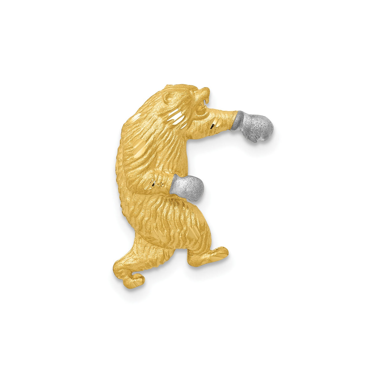 14k Multi-Tone Gold Boxing Bear Pendant with Rhodium Detail, Symbol of Strength and Courage