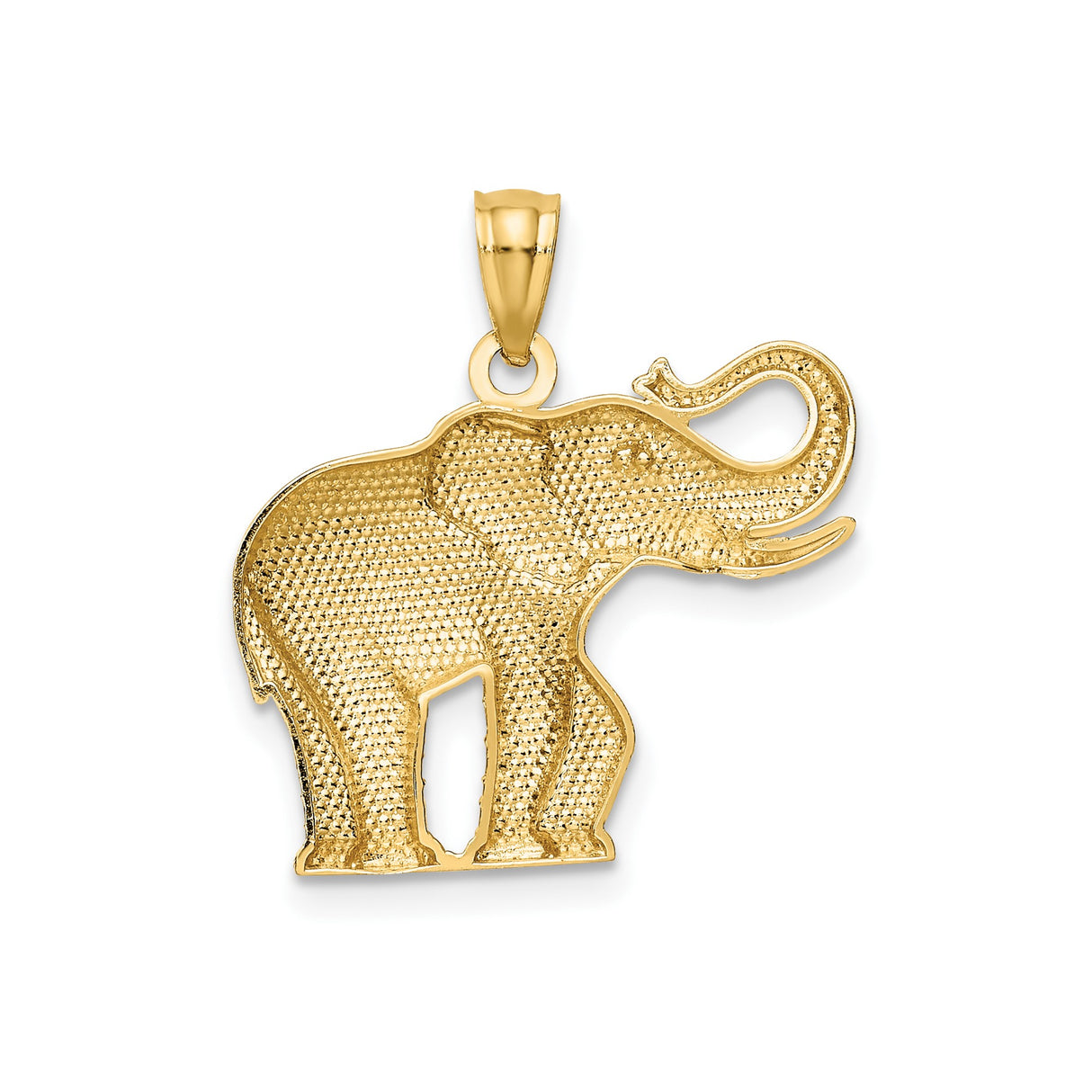 14k Yellow Gold Elephant Pendant with Raised Trunk Symbolizing Luck and Strength
