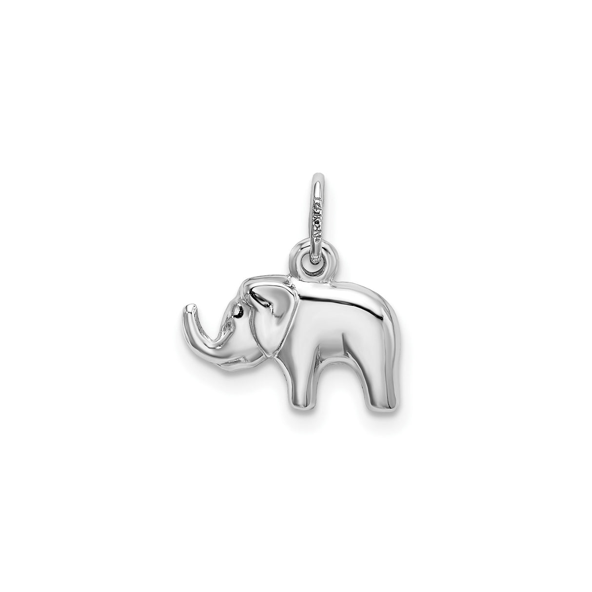 14k White Gold Elephant Charm Pendant, Polished 3D Animal Jewelry, Lucky Symbol of Strength and Wisdom