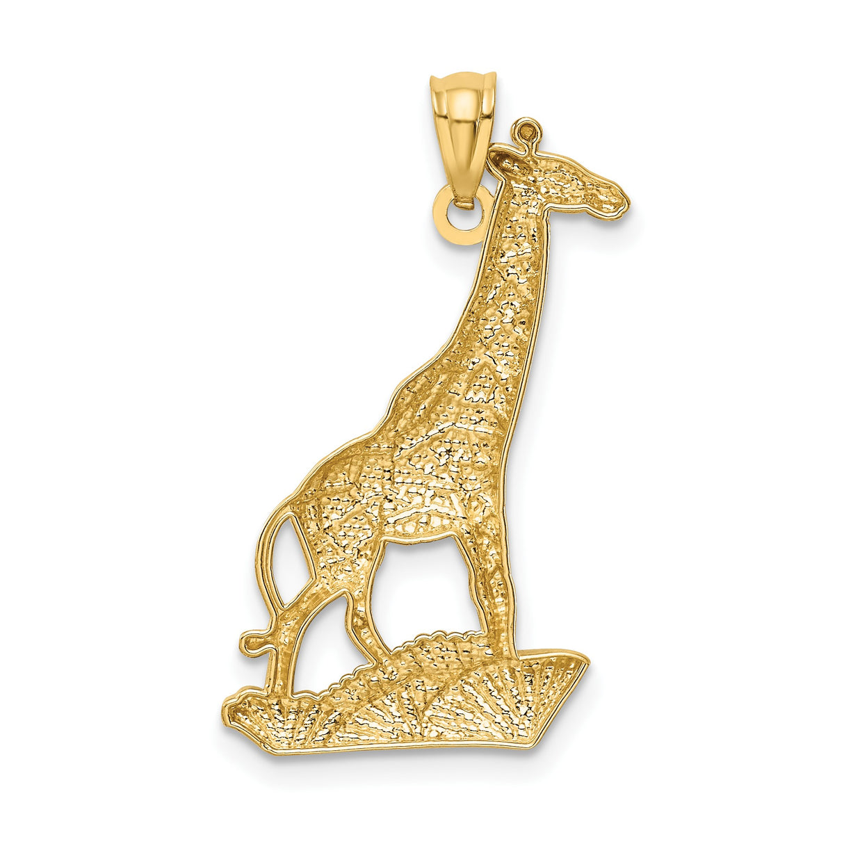 14k Multi-Tone Gold Giraffe Pendant, Textured High Polish Safari Animal Charm