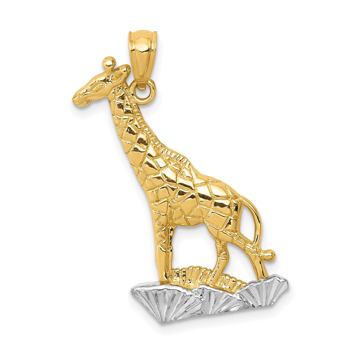 14k Multi-Tone Gold Giraffe Pendant, Textured High Polish Safari Animal Charm