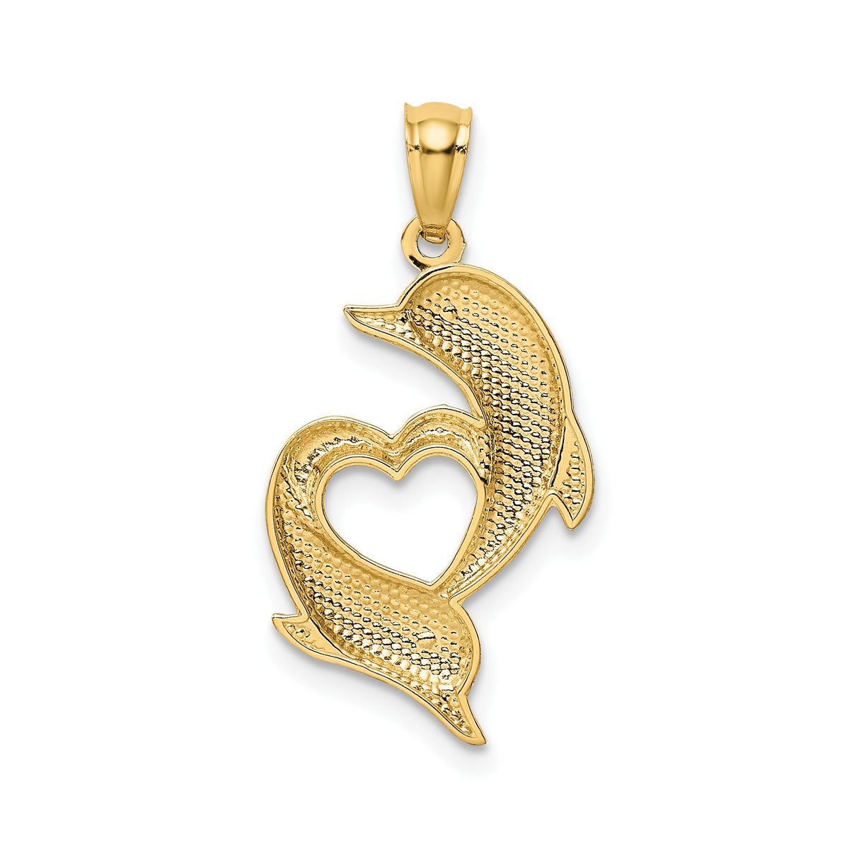 14k Yellow Gold Dolphin Heart Pendant, Two Dolphins Forming Heart Shape, Nautical Jewelry for Women