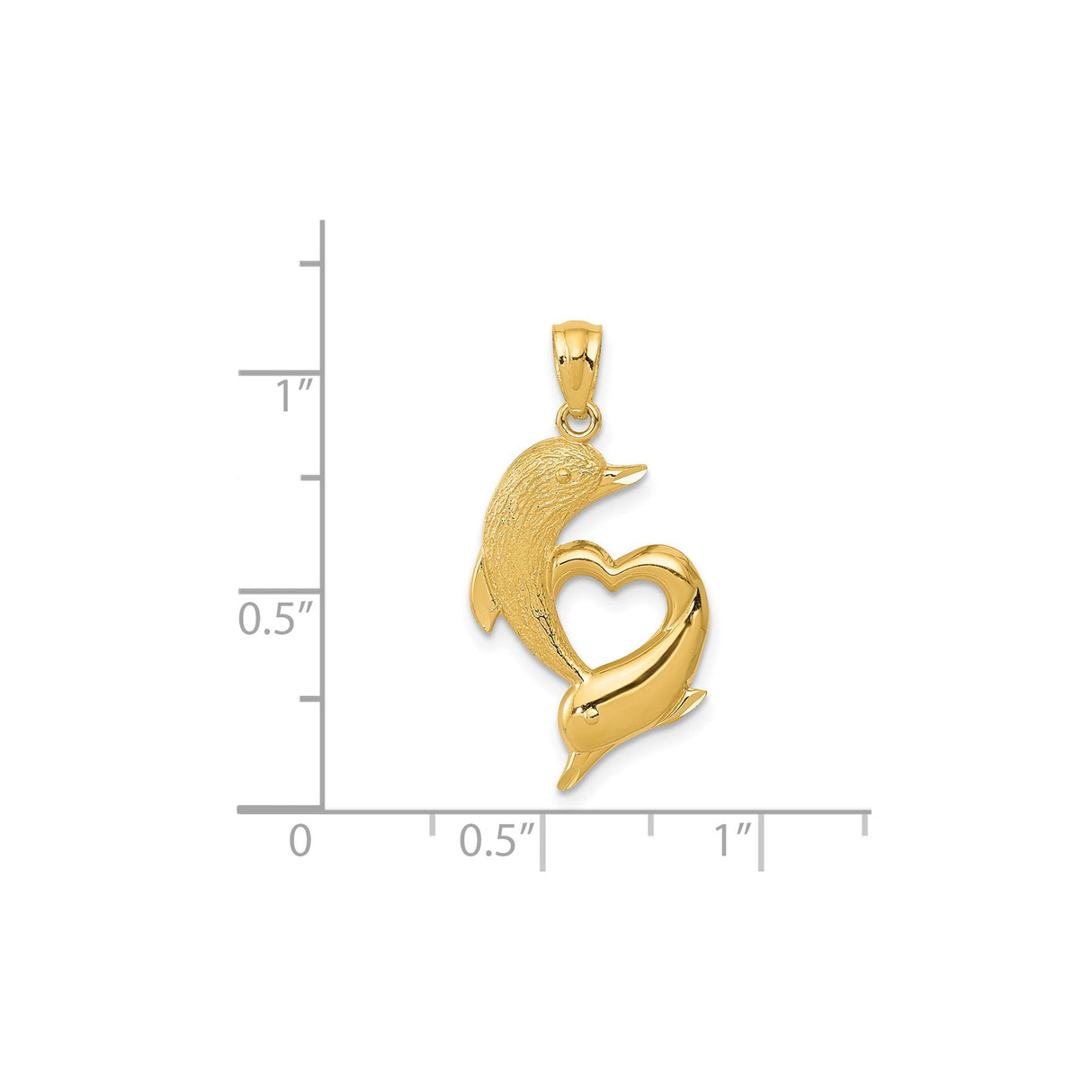 14k Yellow Gold Dolphin Heart Pendant, Two Dolphins Forming Heart Shape, Nautical Jewelry for Women