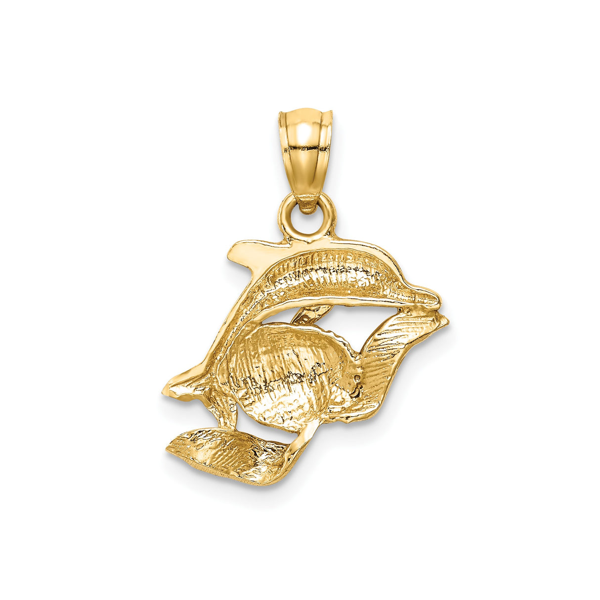 14k Yellow Gold Dolphin Pendant with Two Jumping Dolphins, Nautical Marine Life Charm