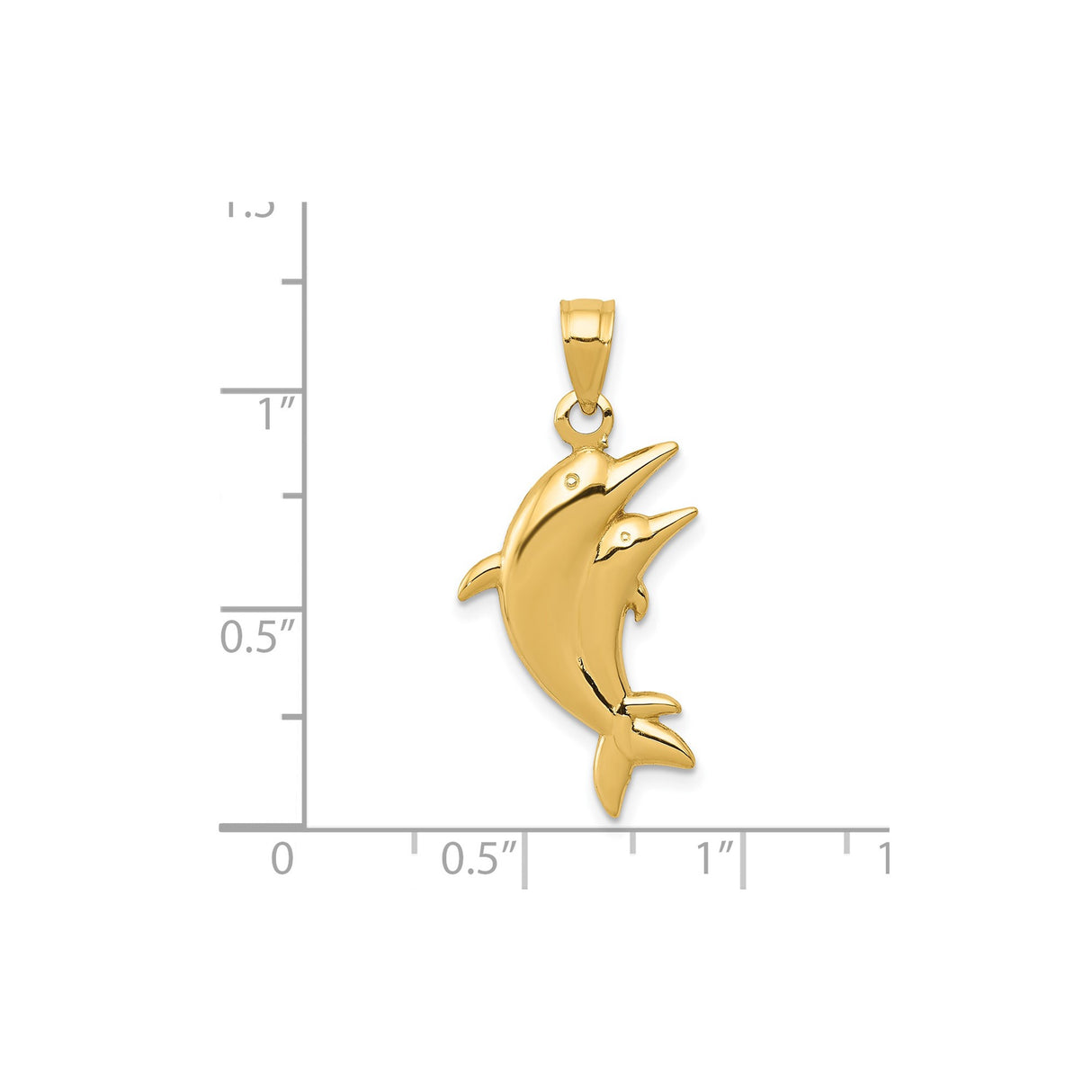 14k Yellow Gold Dolphin Pendant with Two Jumping Dolphins, Nautical Marine Life Charm