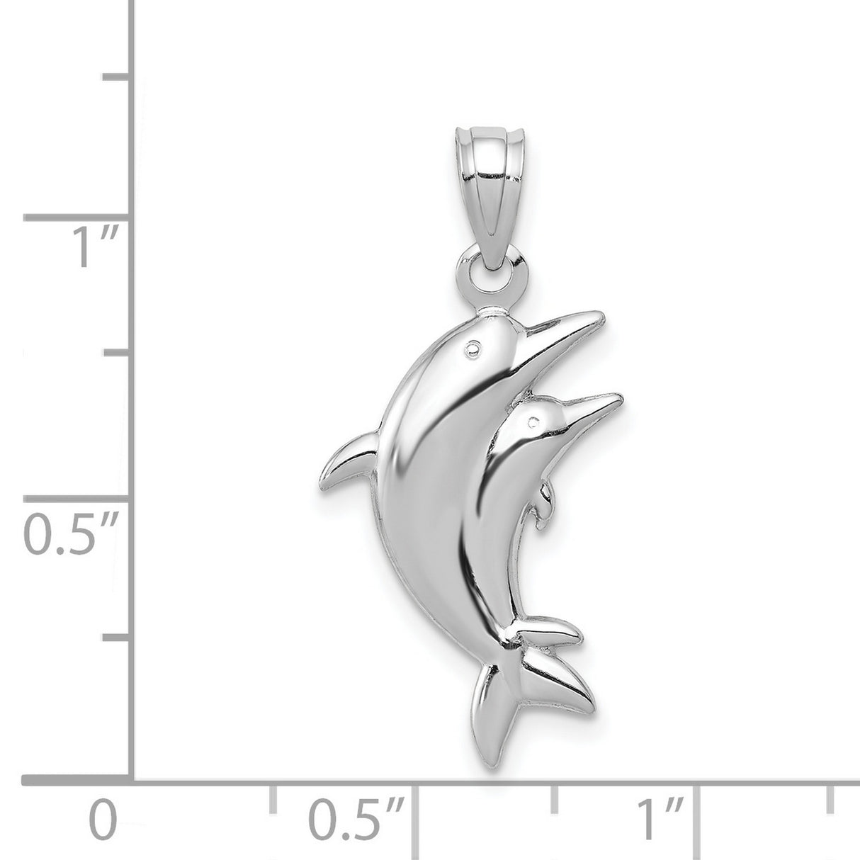 Large And Small Dolphin Pair Charm Pendant in Real 14k White Gold