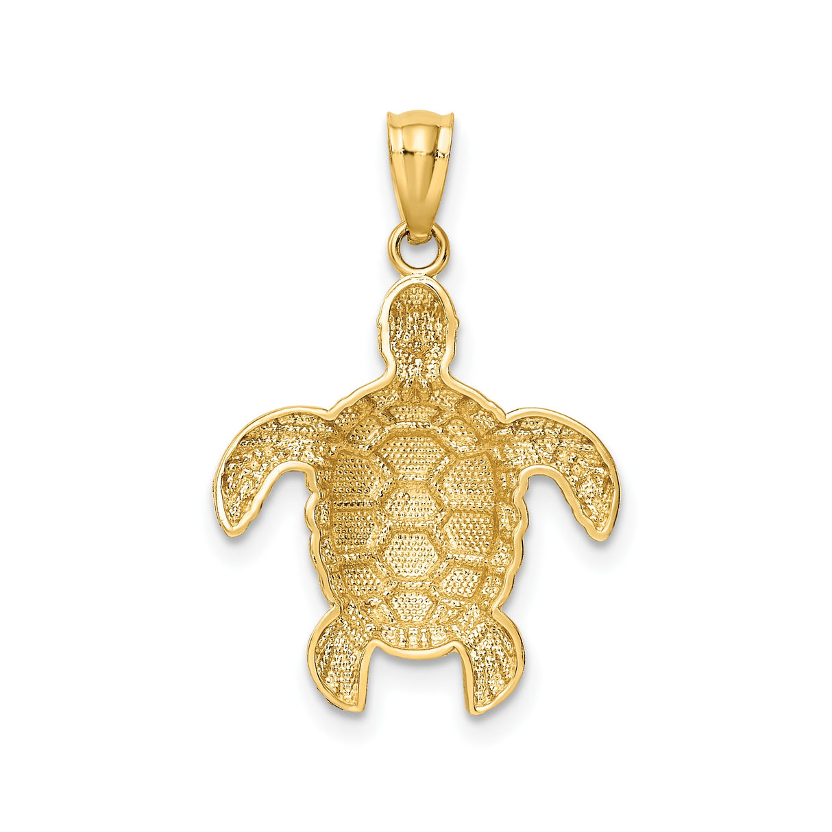 14k Yellow Gold Sea Turtle Pendant with Detailed Shell and Flipper Design, Nautical Ocean Theme