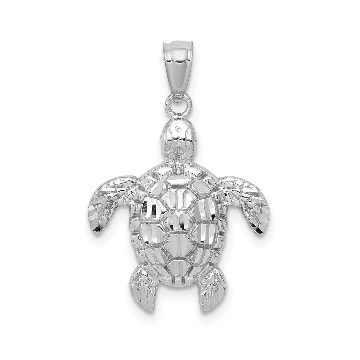 14k White Gold Sea Turtle Pendant, Nature-Inspired Marine Animal Jewelry for Women or Unisex Wear