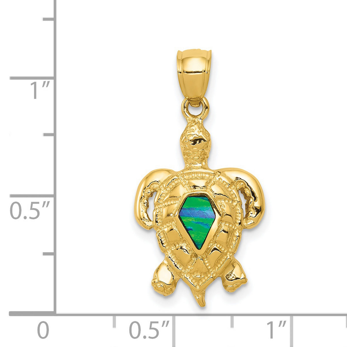 14k Yellow Gold Sea Turtle Pendant with Blue Green Opal Inlay, Nautical Ocean Jewelry