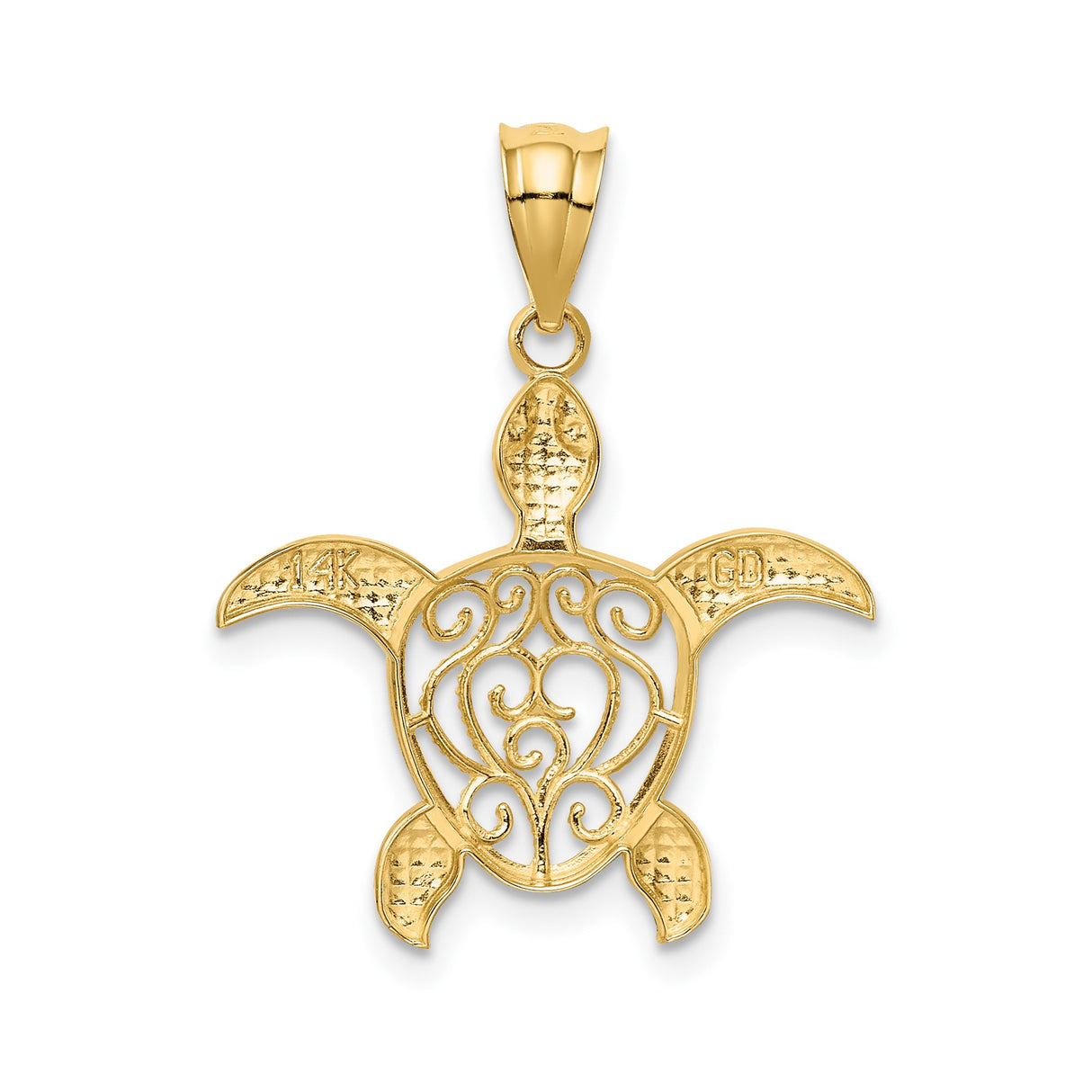 14k Yellow Gold Sea Turtle Pendant with Filigree Detailing, Ocean Life Charm, Spiritual Totem