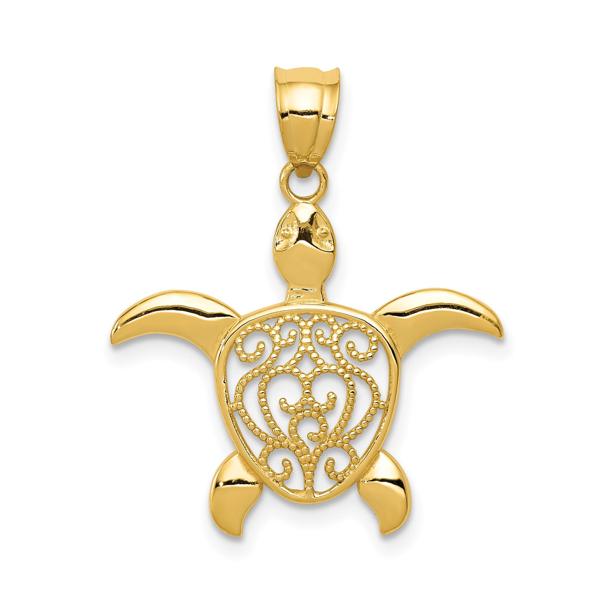 14k Yellow Gold Sea Turtle Pendant with Filigree Detailing, Ocean Life Charm, Spiritual Totem