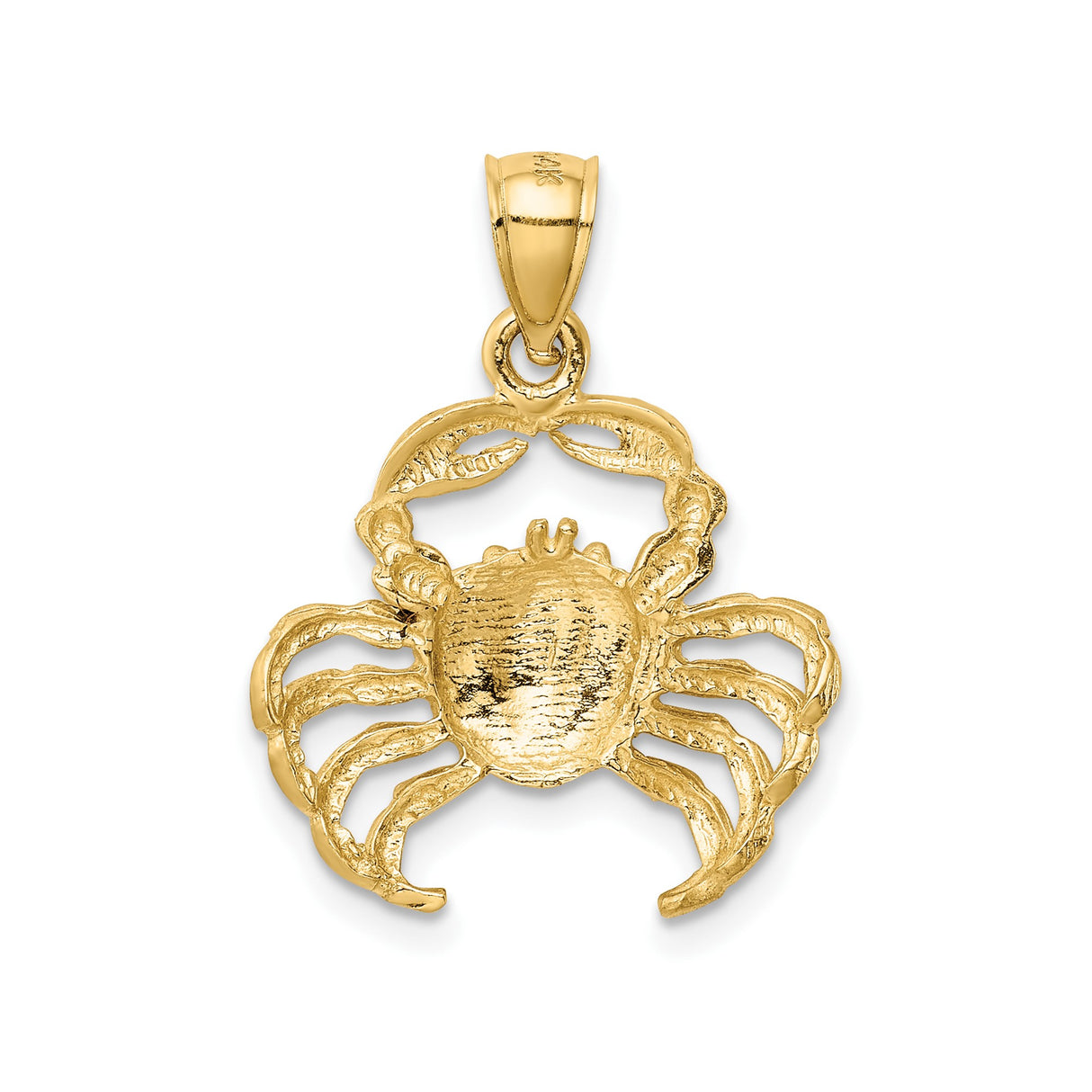 14k Yellow Gold Crab Pendant with Satin Finish, Cancer Zodiac Charm, Beach Style Jewelry