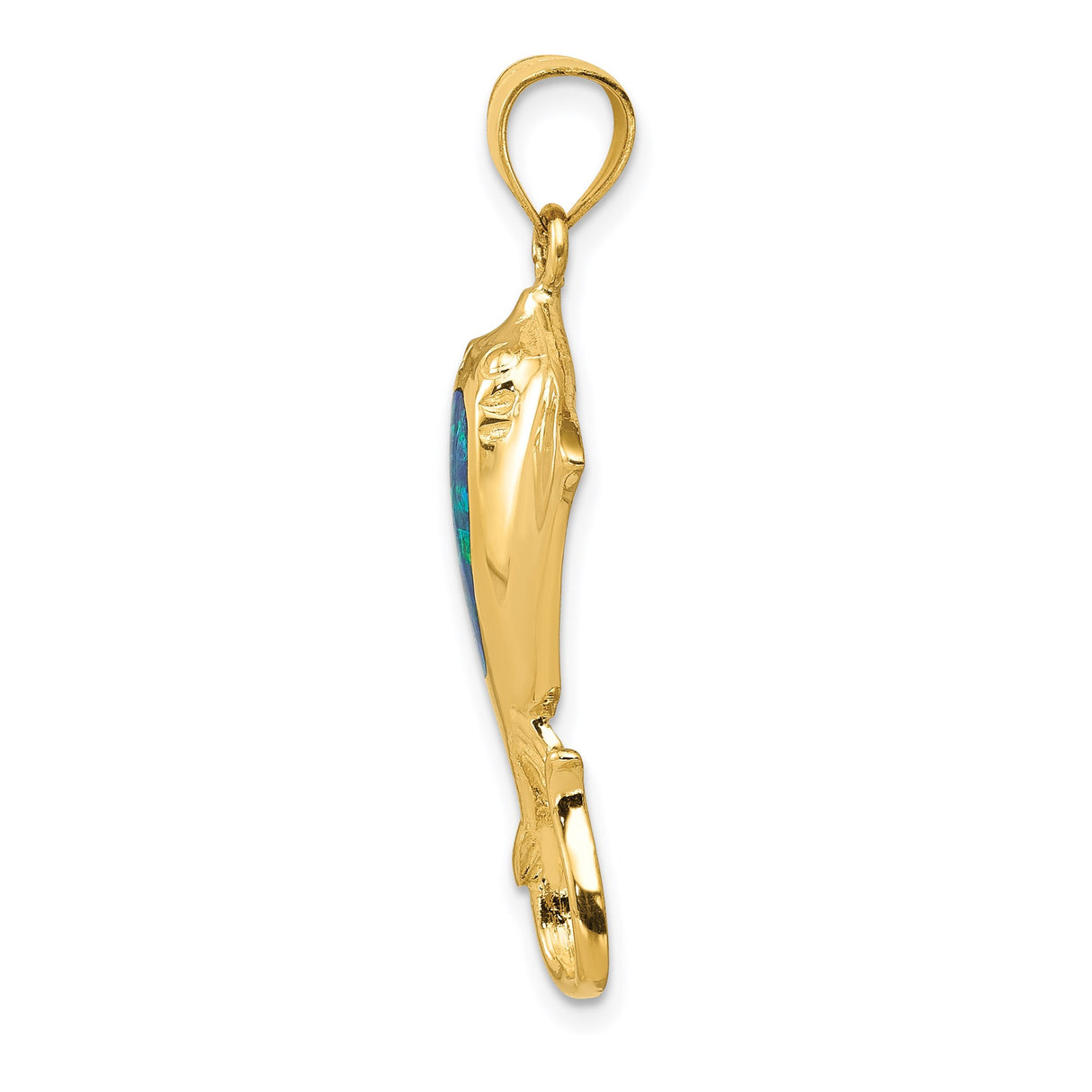 14k Yellow Gold Manta Ray Pendant with Blue Green Opal Inlay, Ocean Animal Theme
