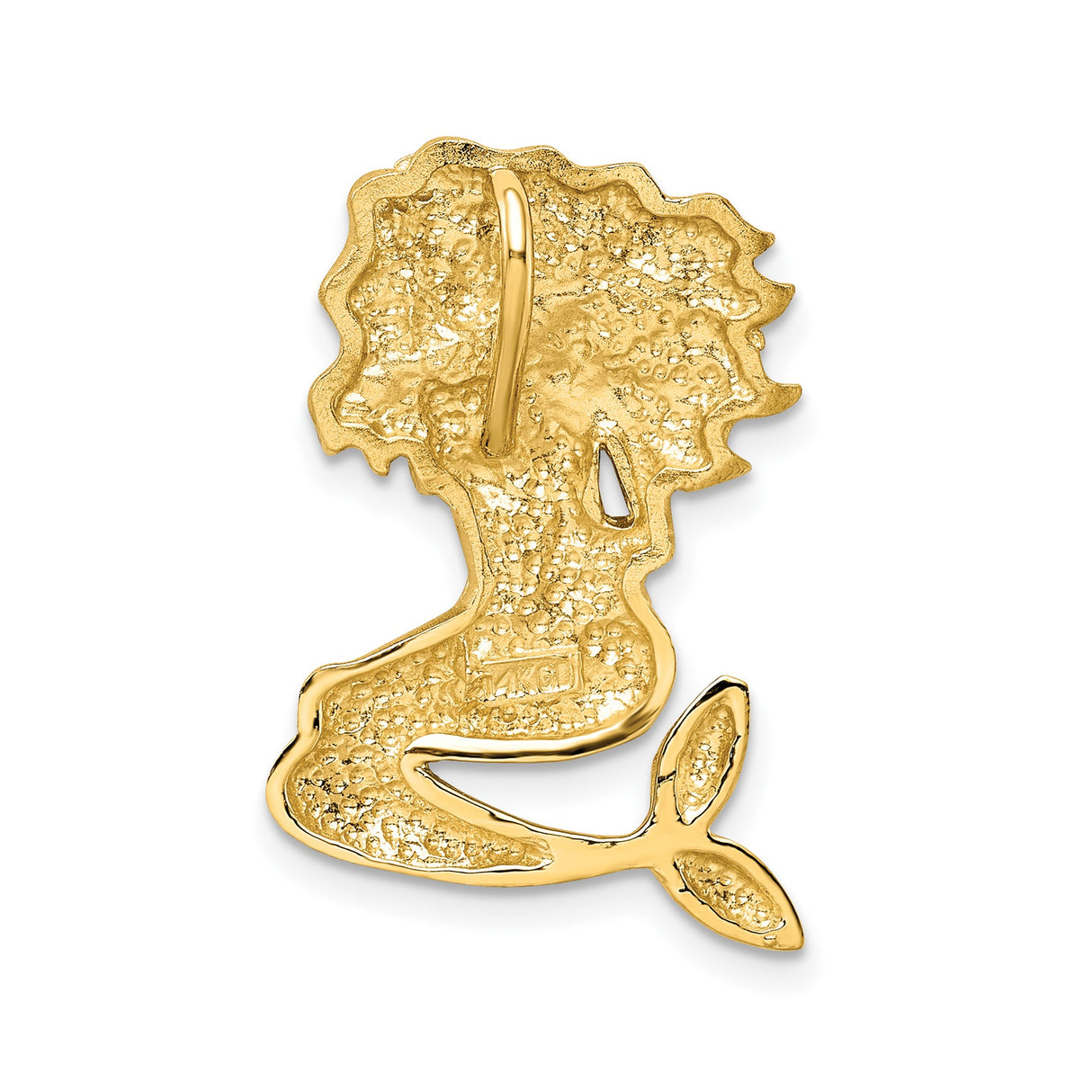 14k Two-Tone Gold Mermaid Pendant with Textured Tail and Ocean Design