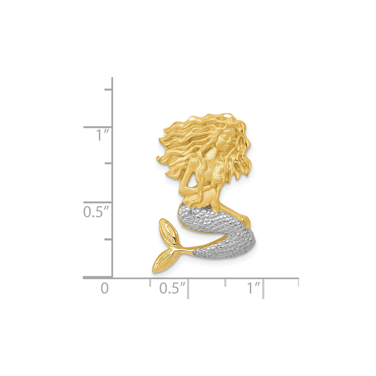 14k Two-Tone Gold Mermaid Pendant with Textured Tail and Ocean Design