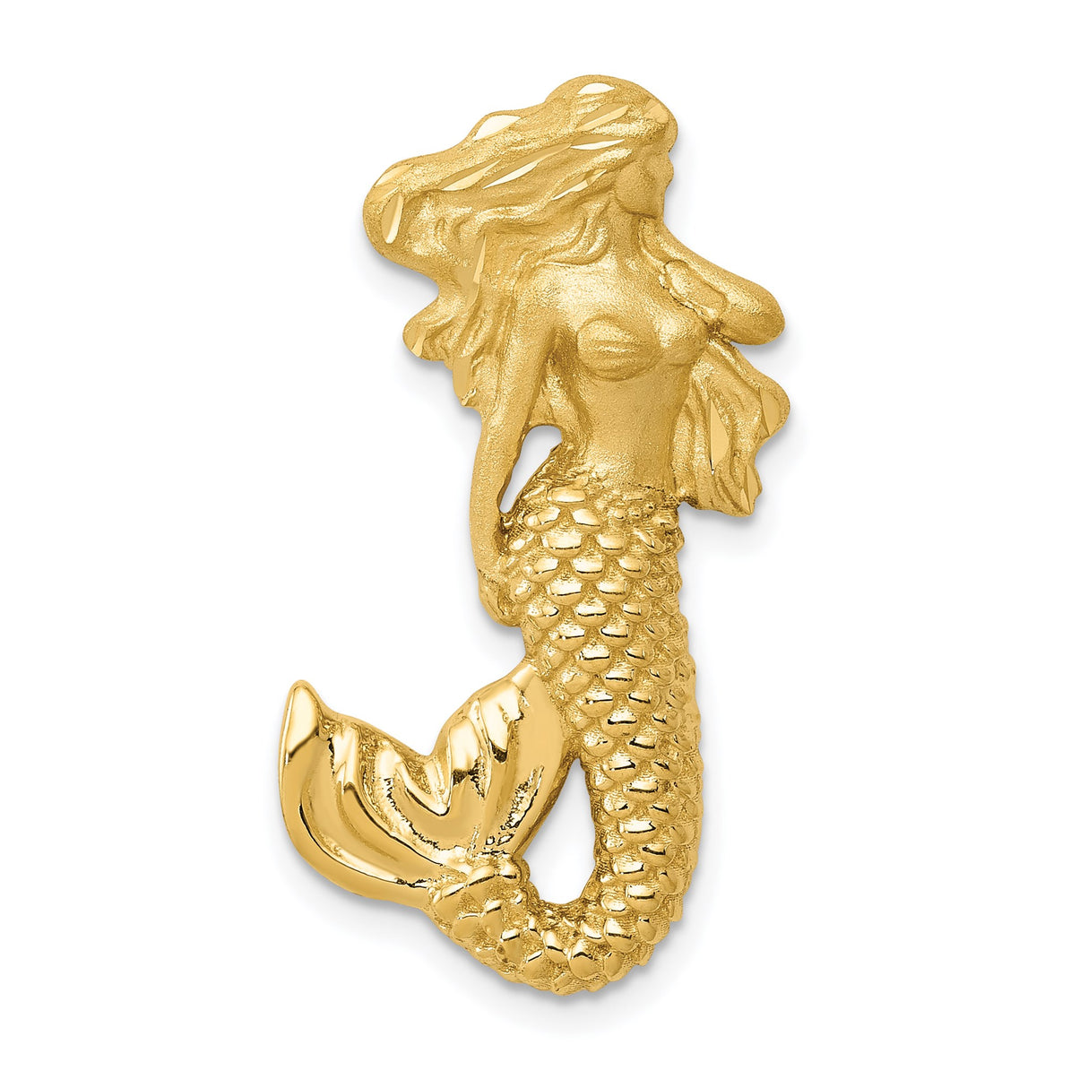 14k Yellow Gold Mermaid Pendant, Sculpted Nautical Charm, Ocean Fantasy Jewelry for Women