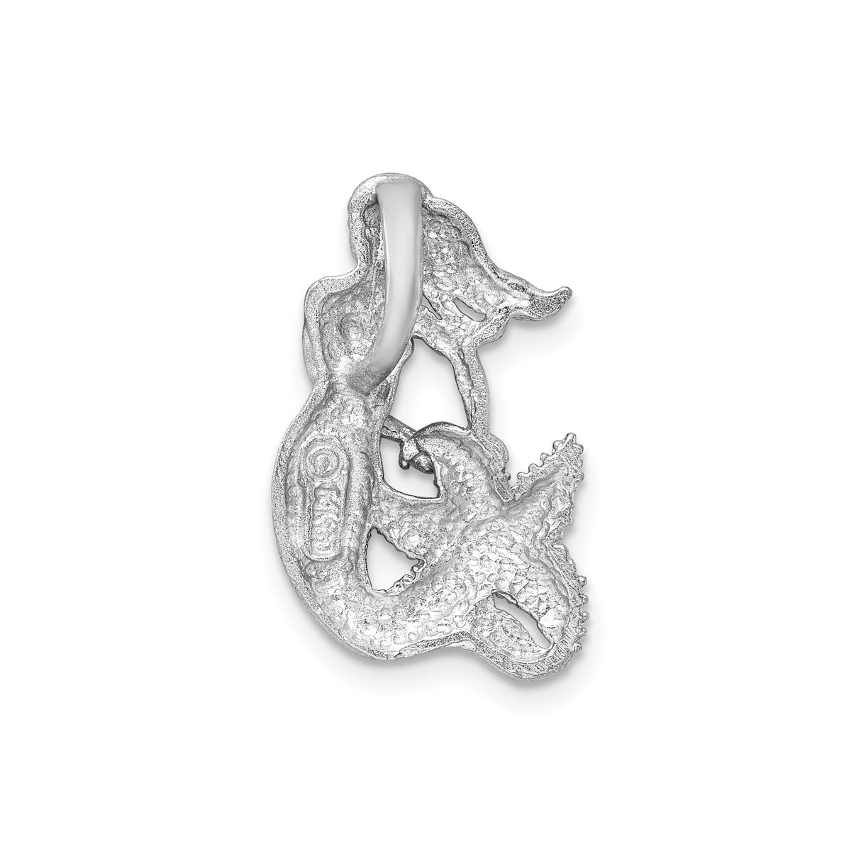 14k White Gold Mermaid Pendant with Starfish, Nautical Ocean Charm for Women