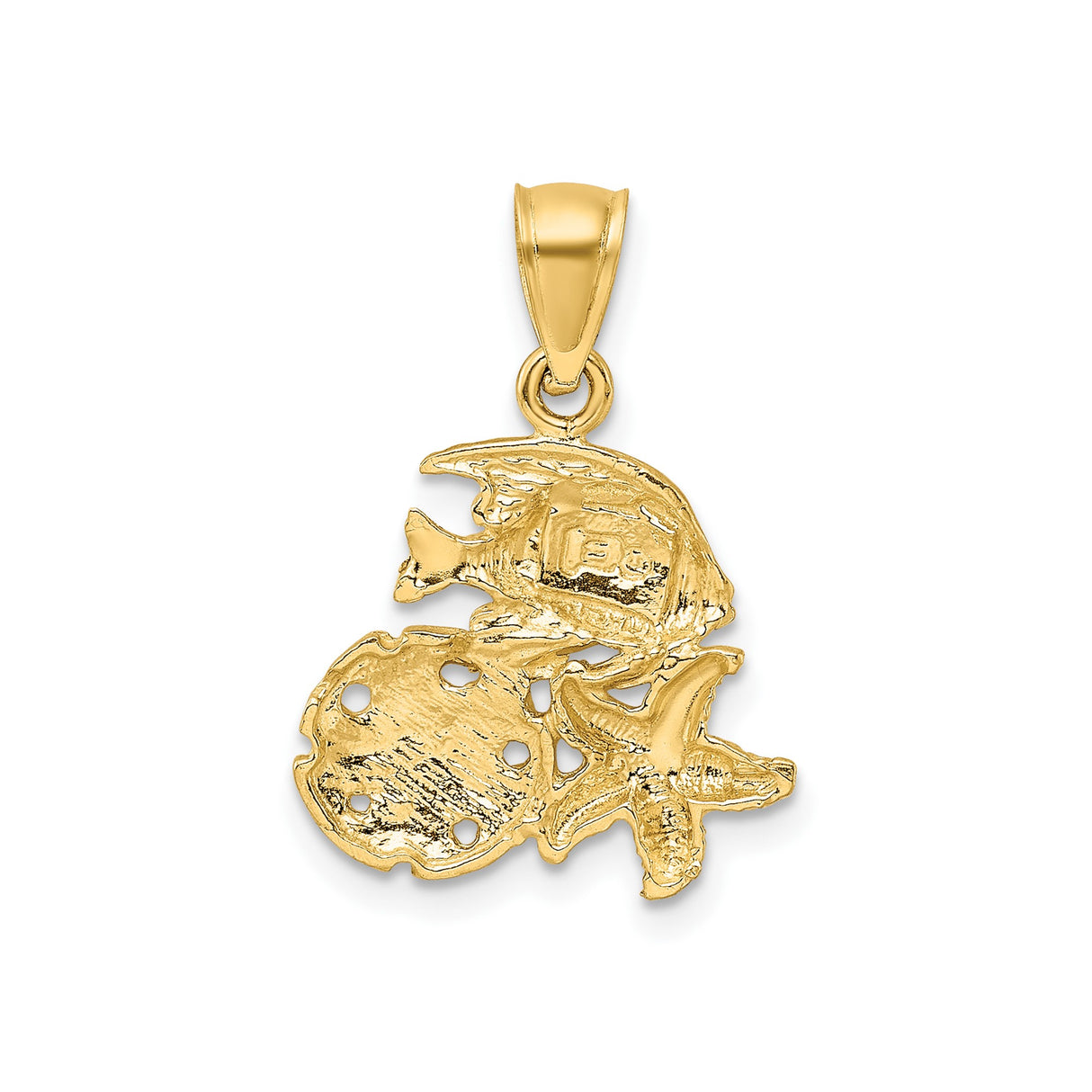 14k Yellow Gold Tropical Fish and Sand Dollar Pendant, Ocean Life and Nautical Theme