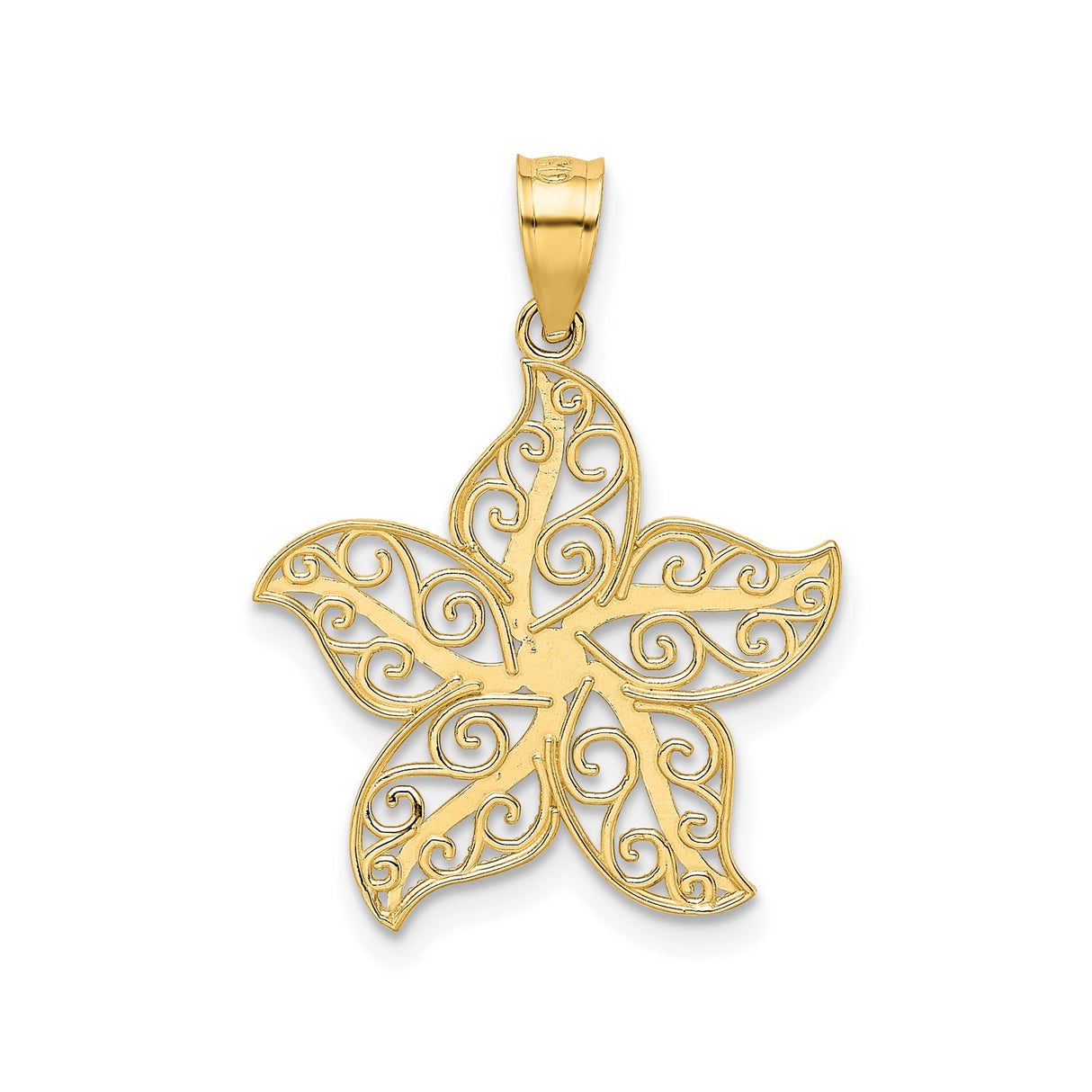 14k Yellow Gold Flower Pendant with Filigree Swirl Pattern and Scrollwork Design for Women