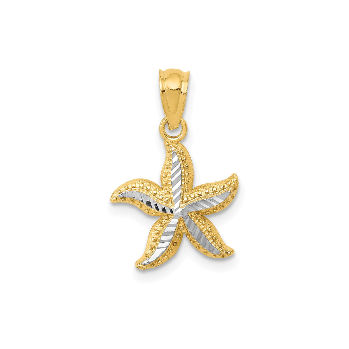 14k Multi-Tone Gold Starfish Pendant, Textured Nautical Marine Design for Women