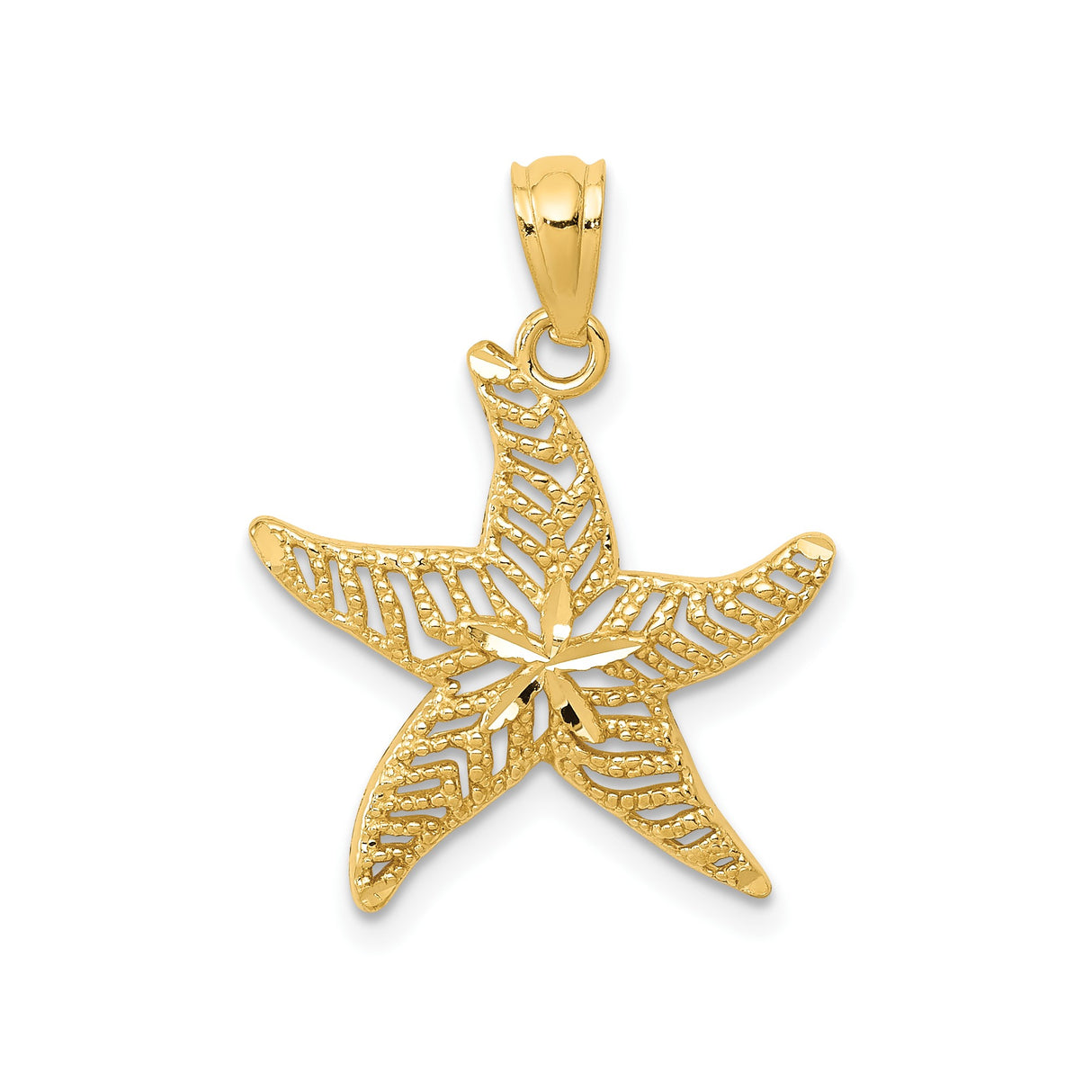 14k Yellow Gold Starfish Pendant with Filigree Detailing, Ocean-Inspired Nautical Charm