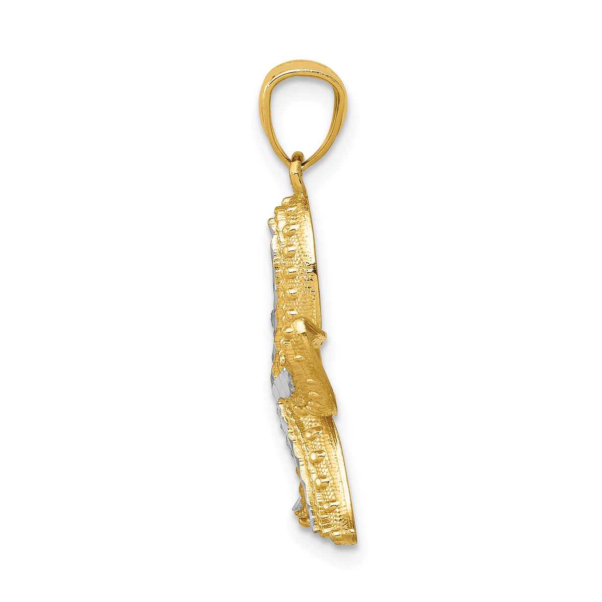 14k Yellow Gold and Rhodium Starfish Pendant with Diamond Cut Details, Nautical Ocean Charm