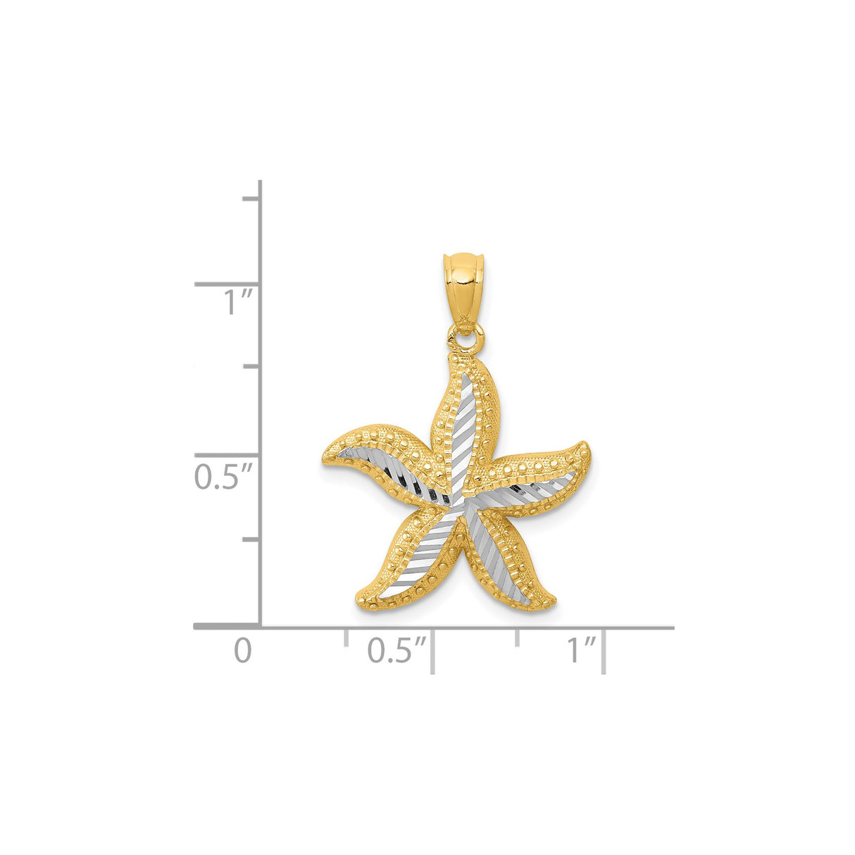14k Yellow Gold and Rhodium Starfish Pendant with Diamond Cut Details, Nautical Ocean Charm