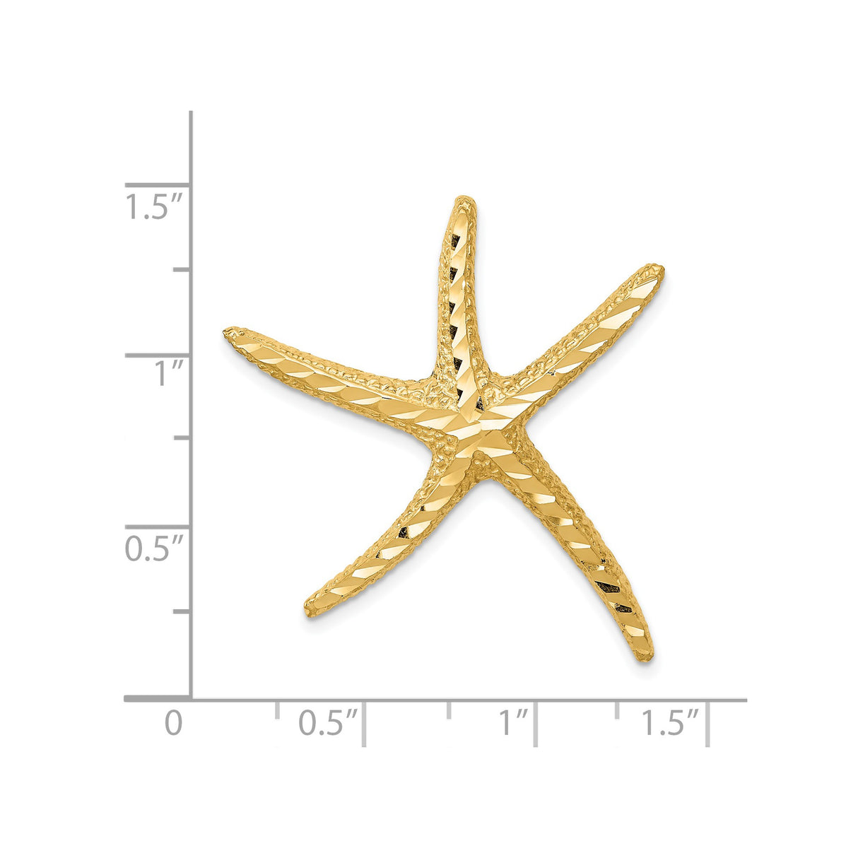 14k Yellow Gold Starfish Pendant, Textured Diamond Cut, Coastal Beach Style