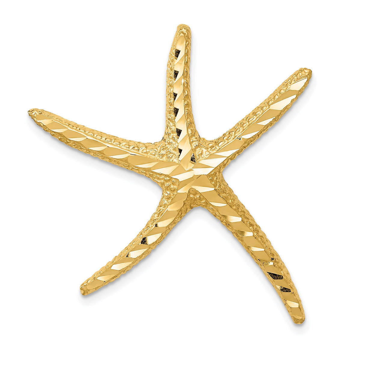 14k Yellow Gold Starfish Pendant, Textured Diamond Cut, Coastal Beach Style