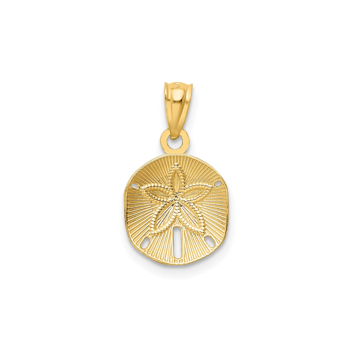 14k Yellow Gold Sand Dollar Pendant with Polished Star, Textured Nautical Theme