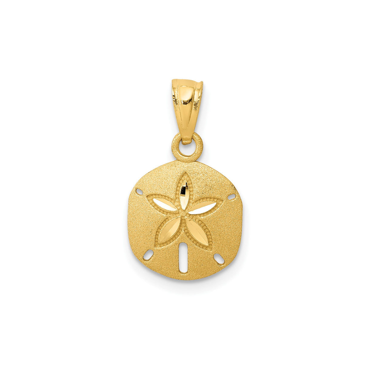 14k Yellow Gold Sand Dollar Pendant with Polished Star, Textured Nautical Theme