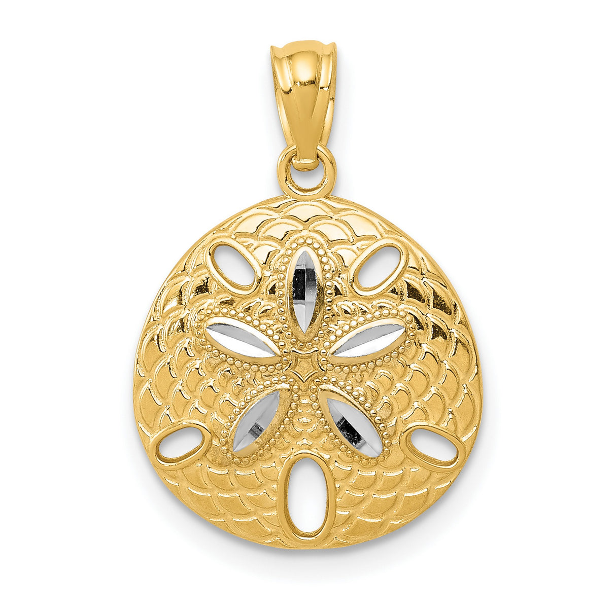 Polished Sand Dollar With Accents Charm Pendant in Real 14k Multi-Tone Gold