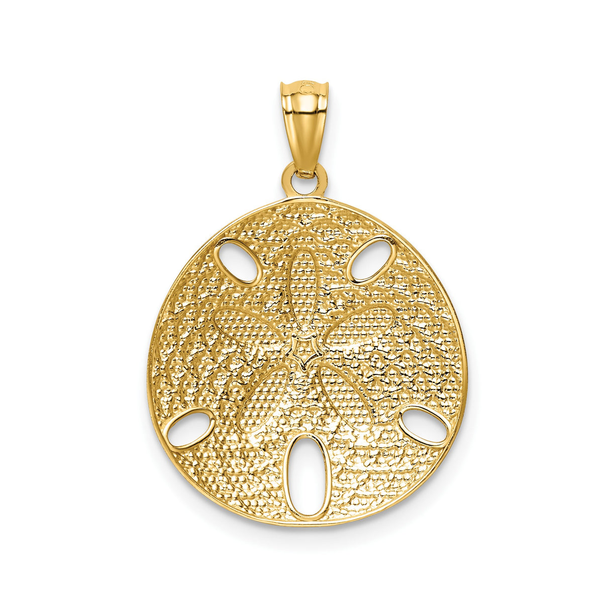 14k Yellow Gold and Rhodium Sand Dollar Pendant with Openwork Floral Design, Coastal Theme