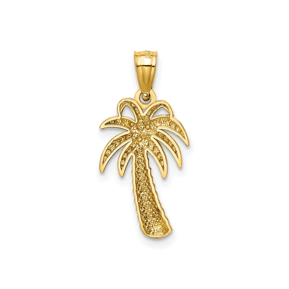 14k Yellow Gold Palm Tree Pendant with Textured Fronds and Trunk, Tropical Vacation Theme