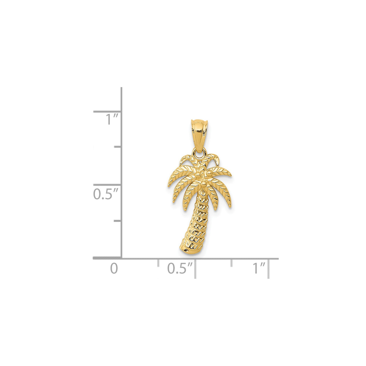 14k Yellow Gold Palm Tree Pendant with Textured Fronds and Trunk, Tropical Vacation Theme