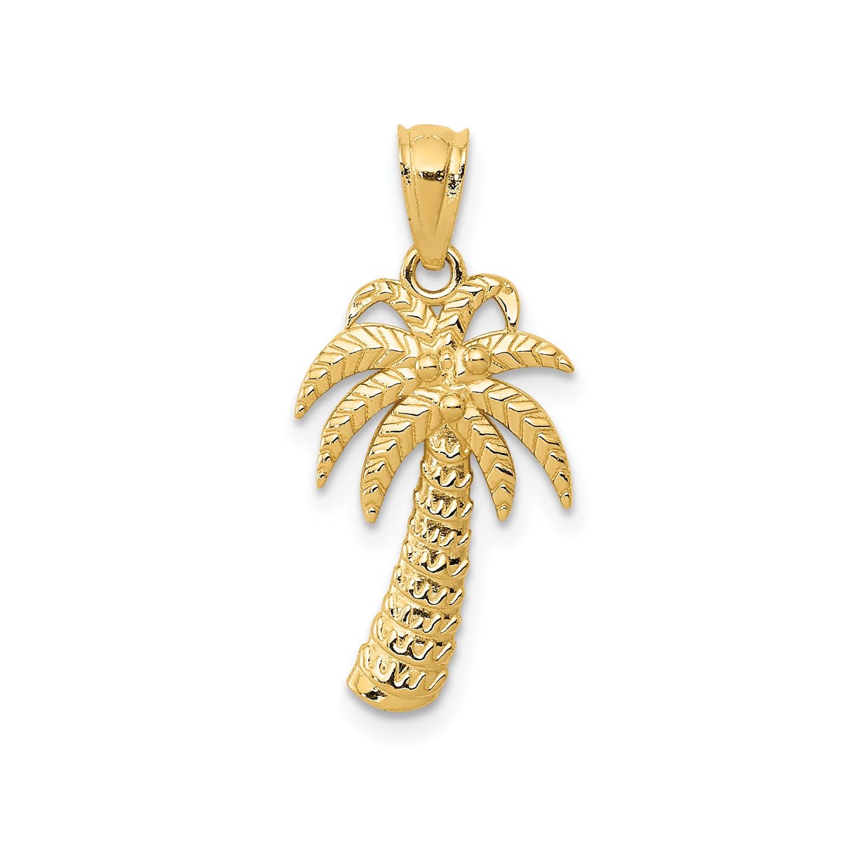 14k Yellow Gold Palm Tree Pendant with Textured Fronds and Trunk, Tropical Vacation Theme