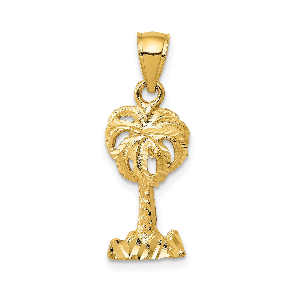 14k Yellow Gold Palm Tree Pendant, Tropical Beach Charm, Nature Inspired Summer Jewelry