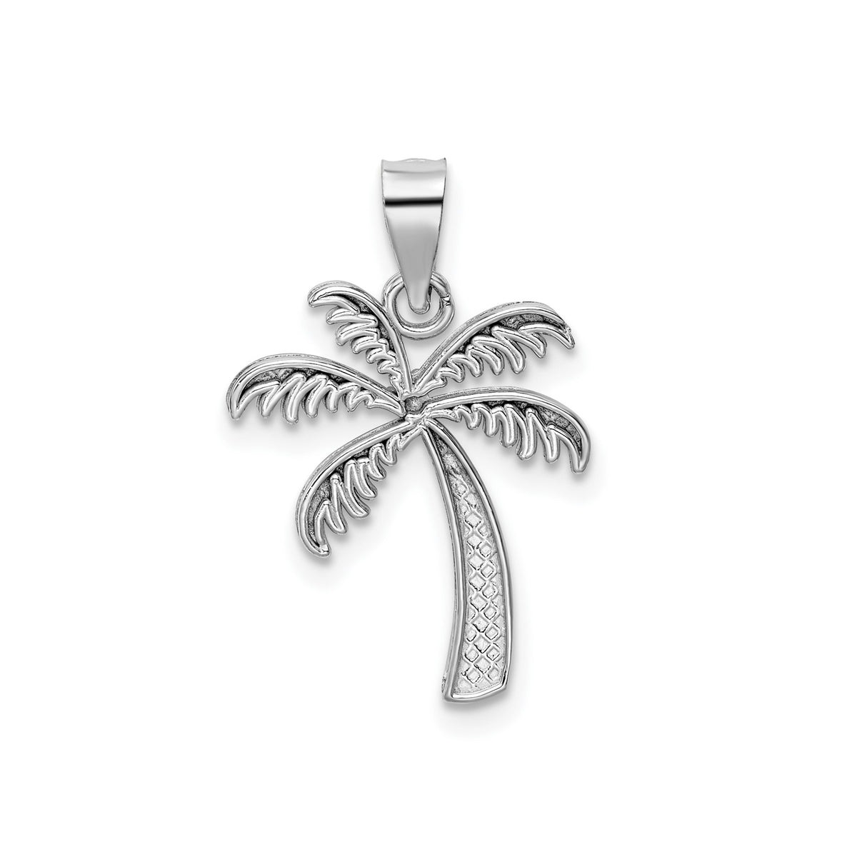 14k White Gold Palm Tree Pendant with Scroll Detail, Tropical Beach Charm for Women