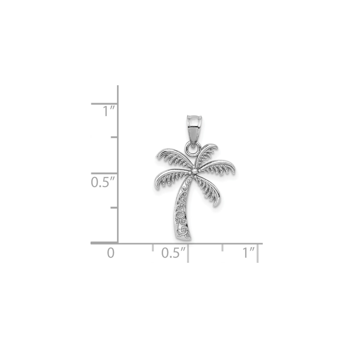14k White Gold Palm Tree Pendant with Scroll Detail, Tropical Beach Charm for Women
