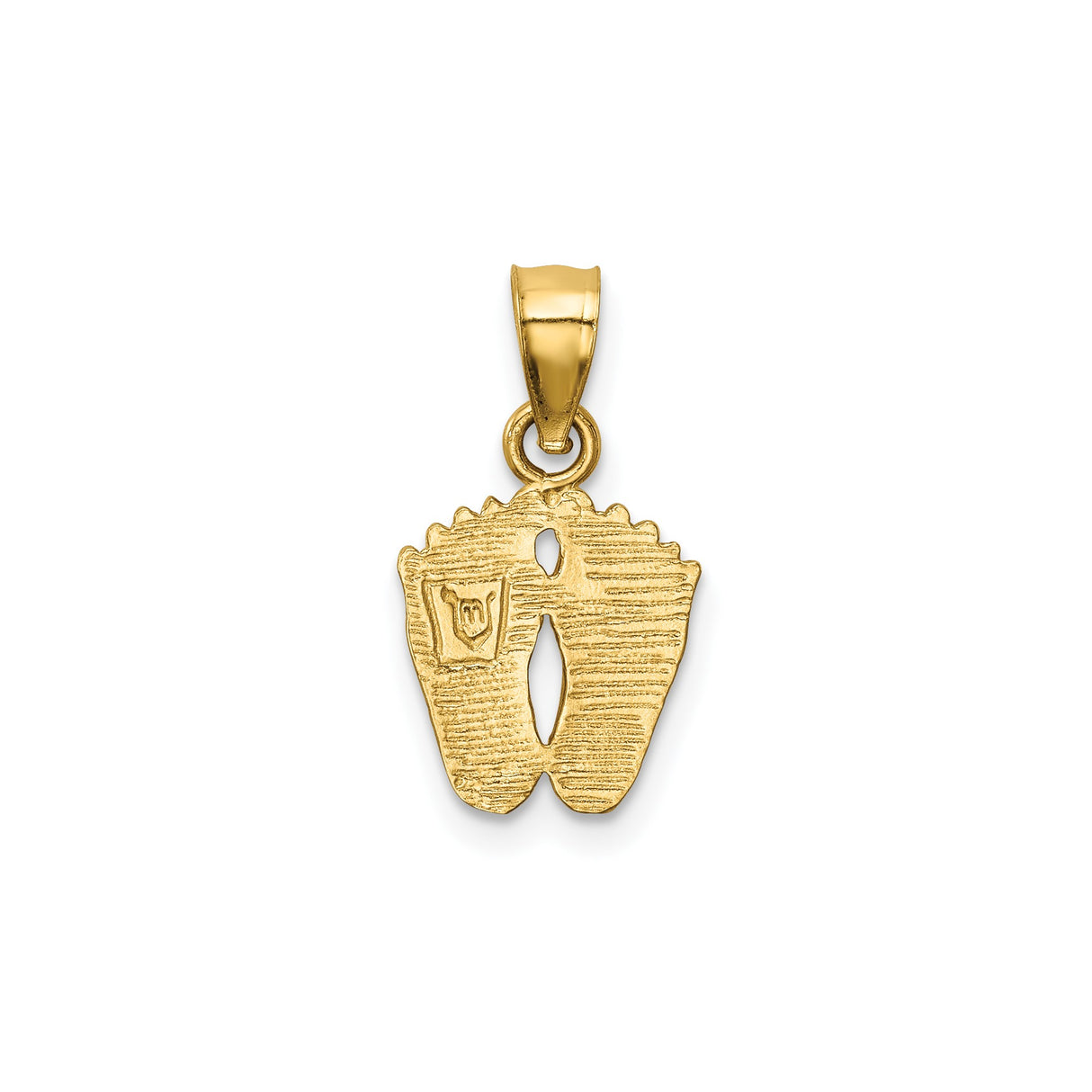14k Yellow Gold Baby Feet Pendant, Satin Finish Footprint Charm, Motherhood and New Life Theme