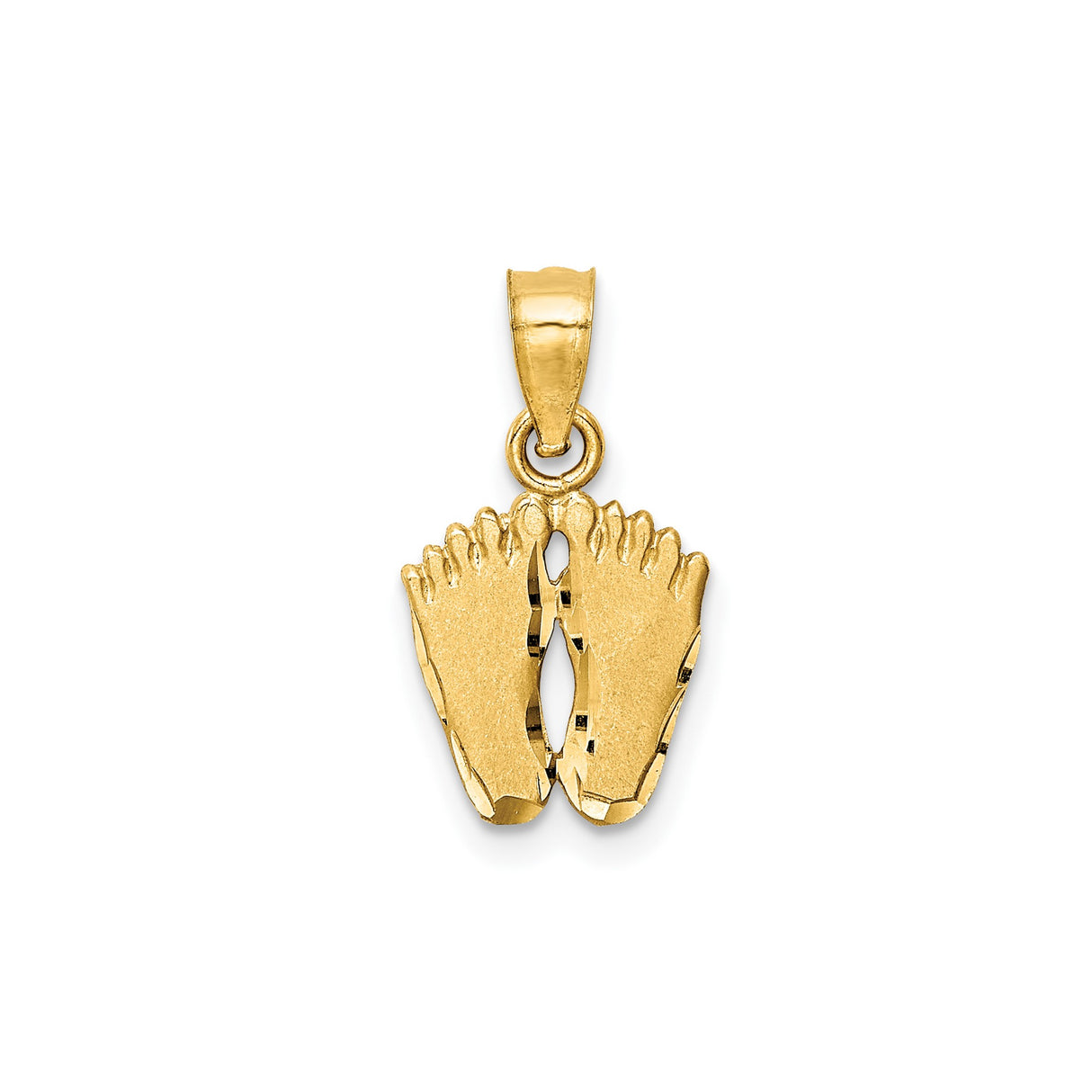 14k Yellow Gold Baby Feet Pendant, Satin Finish Footprint Charm, Motherhood and New Life Theme