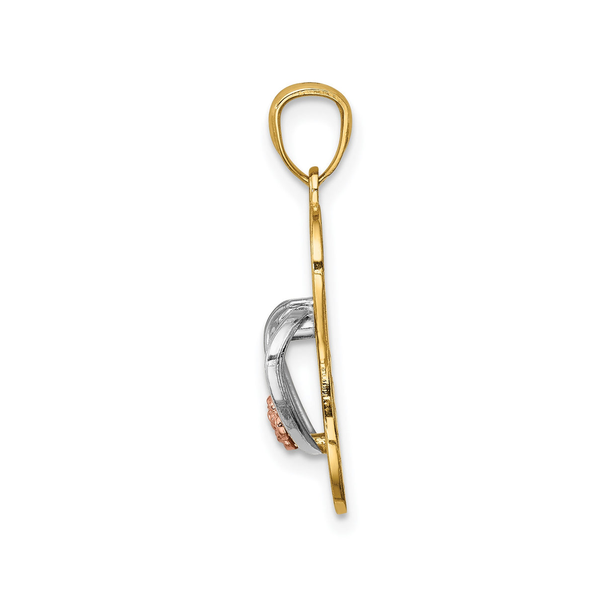 14k Two-Tone Gold Flip Flop Pendant with Rose Gold Flower and Horseshoe Design