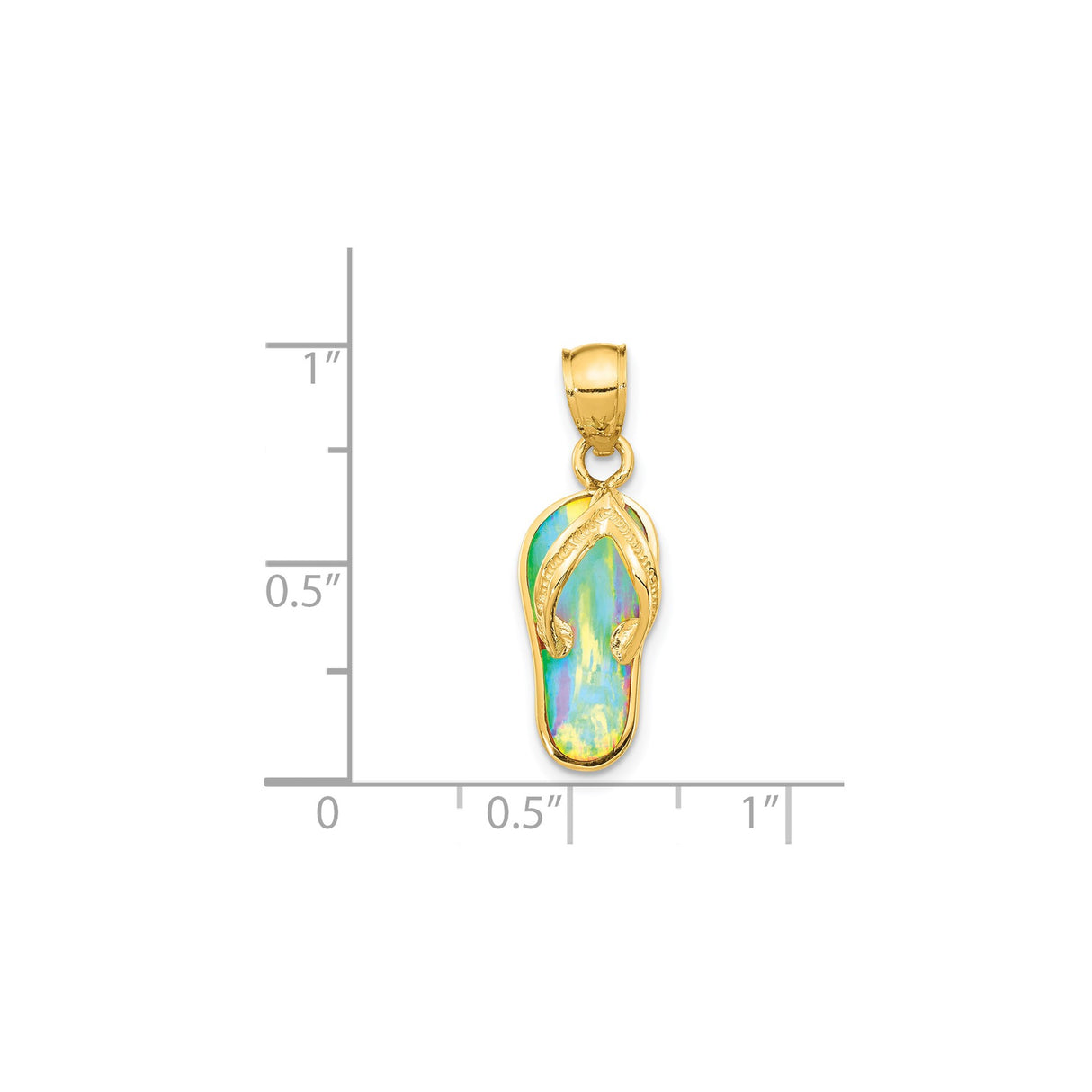 14k Yellow Gold Flip Flop Pendant with Multicolor Opal Inlay, Coastal Beach Style Jewelry
