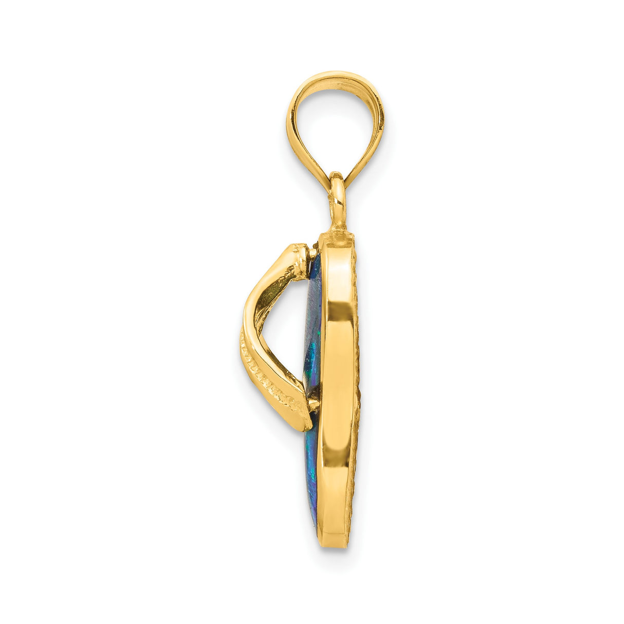14k Yellow Gold Flip Flop Pendant with Green and Blue Opal Inlay, Tropical Beach Charm