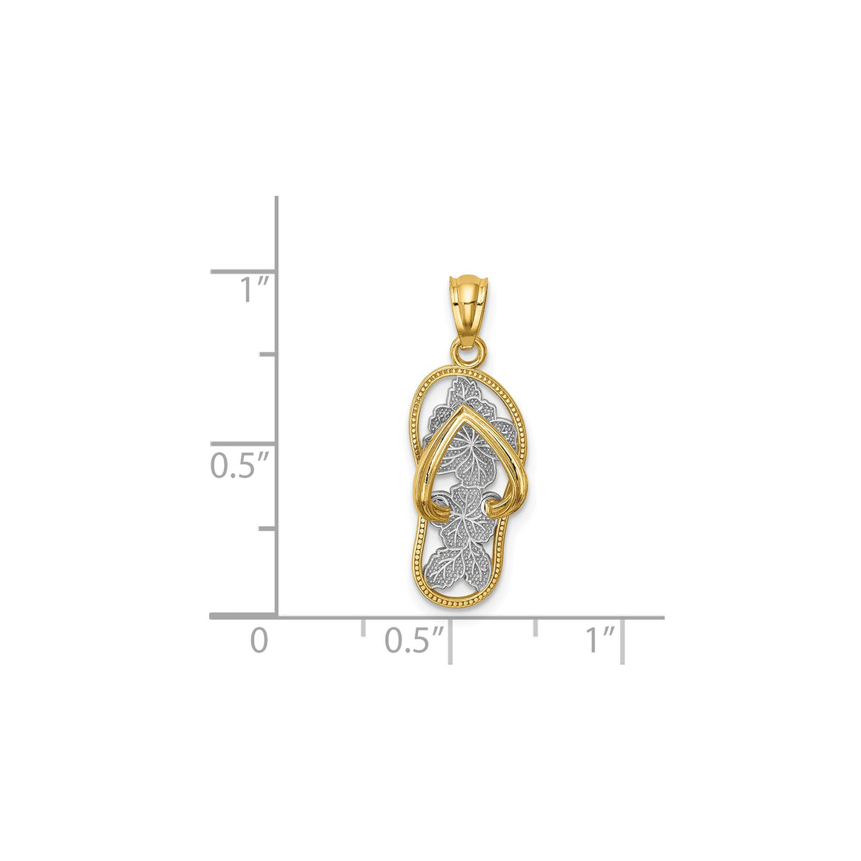 14k Multi-Tone Gold Flip-Flop Sandal Pendant with Floral Detailing, Tropical Beach Charm