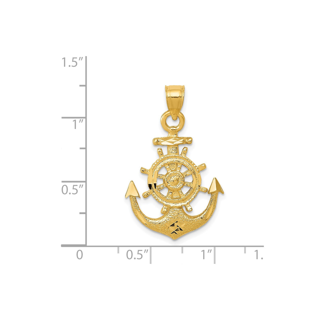 14k Yellow Gold Anchor Pendant with Ship Wheel, Nautical Sailing Theme, Unisex Charm